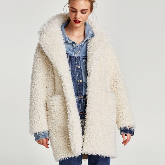 Zara Jackets & Coats Last Zara White Textured Curl Knit Teddy Coat